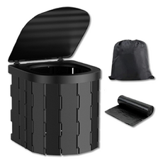 Skywiz 折疊式簡易廁所馬桶 + 塑膠袋 20p + 收納袋 套組, 1套, 黑色