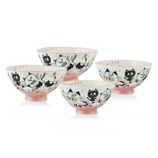 優質3D蓋飯碗套組, 飯碗 2P + 大碗2號 2P, 開心貓 粉紅色, 1套