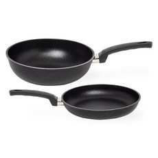 interCOOK 電磁爐適用平底鍋2件組, 1組, 黑色, 平底鍋 24cm+炒鍋 28cm