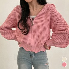 메이첼 루즈핏 와플 니트 후드 집업 13436