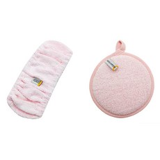 Oceantowel Q彈 2in1 雙面潔膚巾 + 髮帶套組, 粉紅色(潔膚巾), 隨機出貨(髮帶), 1套