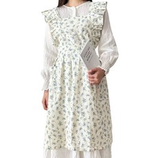 생활예찬 프릴 플라워 원피스 앞치마, 블루, 1개