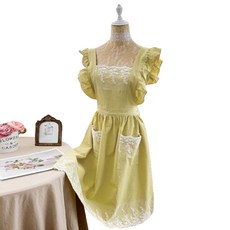 生活禮讚 荷葉邊蕾絲連身裙式圍裙, 芥末黃, 1個