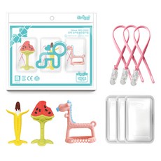 ange 3D手腕長頸鹿固齒器3件組, 混合色, 3D長頸鹿 粉紅色 + 巧克力香蕉 + 3D西瓜, 1套