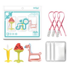 ange 3D手腕長頸鹿固齒器3件組, 混合色, 3D長頸鹿 粉紅色 + 香蕉 + 3D西瓜, 1套