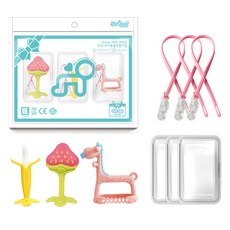 ange 固齒器3件組, 混合色, 3D長頸鹿 粉紅色 + 香蕉 + 3D草莓, 1套