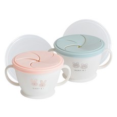 BABY&I 奶油零食杯2件組, 珊瑚粉兔子, 薄荷藍小熊, 1套