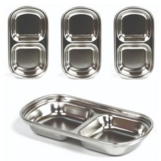 2格不鏽鋼餐盤, 銀, 4個