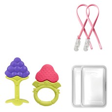 ange 固齒器2件組, 混色, 葡萄(固齒器) + 草莓環(固齒器) + 收納盒 + 掛繩, 1套