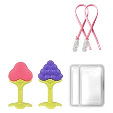 ange 固齒器2件組, 混色, 草莓(固齒器) + 葡萄(固齒器) + 收納盒 + 掛繩, 1套