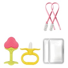 ange 固齒器2件組, 混色, 草莓(固齒器) + 香蕉環(固齒器) + 收納盒 + 掛繩, 1套