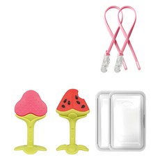 ange 固齒器2件組, 混色, 草莓(固齒器) + 3D西瓜(固齒器) + 收納盒 + 掛繩, 1套
