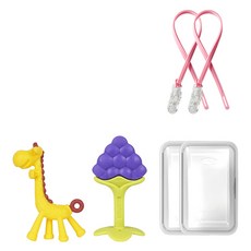 ange 固齒器2件組, 混色, 長頸鹿(固齒器) + 葡萄(固齒器) + 收納盒 + 掛繩, 1套