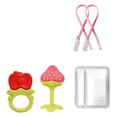 ange 固齒器2件組, 混色, 3D草莓(固齒器) + 蘋果環(固齒器) + 收納盒 + 掛繩, 1套