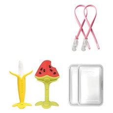 ange 固齒器2件組, 混色, 香蕉(固齒器) + 3D西瓜(固齒器) + 收納盒 + 掛繩, 1套