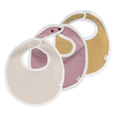 6層棉紗布圍兜 3件組, 1組, 組合3(燕麥色+淺粉色+芥末黃)