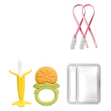 ange 固齒器2件組, 混色, 香蕉(固齒器) + 柳橙環(固齒器) + 收納盒 + 掛繩, 1套