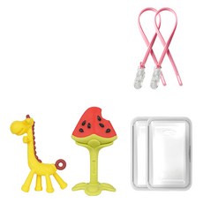 ange 固齒器2件組, 混色, 長頸鹿(固齒器) + 3D西瓜(固齒器) + 收納盒 + 掛繩, 1套
