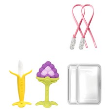 ange 固齒器2件組, 混色, 香蕉(固齒器) + 3D葡萄(固齒器) + 收納盒 + 掛繩, 1套