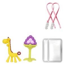 ange 固齒器2件組, 混色, 長頸鹿(固齒器) + 3D葡萄(固齒器) + 收納盒 + 掛繩, 1套