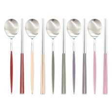 Bogen 橢圓陶瓷不鏽鋼餐具5件組, 1套, 奶油色, 粉紅色, 棕色, 綠色, 灰色, 湯匙5入 + 筷子5入