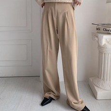 Tteugaejin 女款雙褶側腰帶寬版Rius西裝褲