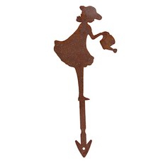 SteelDeco 戴帽子的花園少女花盆插牌 仿舊處理, 棕色