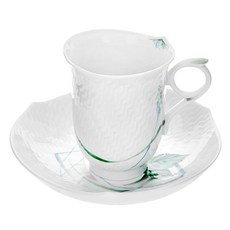 Meissen 浮雕林地花卉咖啡杯碟, 單一顏色, 1套