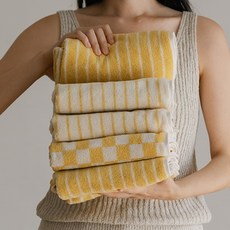 Deareal 毛巾 大量裝 格紋 + 深線條 + 線條 套組 200g 混紡紗, 黃色, 1套