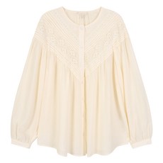 PLASTIC ISLAND 女款圓領蕾絲拼接細褶襯衫 PQ3WB382