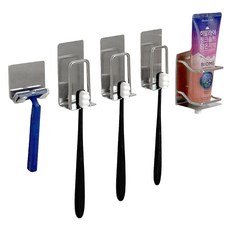 MONACO OLIVE 免鑽孔家庭不鏽鋼三人牙刷架, 銀色, 1套