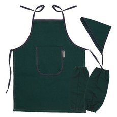 BEBE CHOUETTE 兒童素色帆布棉圍裙 + 頭巾 + 袖套 2件組