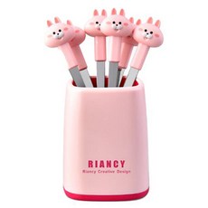 큐트미 스텐 과일포크 6p + 케이스 세트 MP462, 핑크 토끼, 1세트