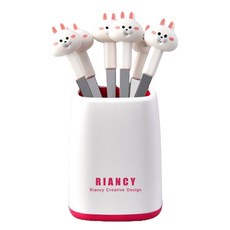 精緻可愛風 不鏽鋼水果叉 6入 + 收納盒組 MP461, 1套, 白色 + 兔子