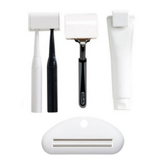 Real Picky 帶蓋牙膏架 + 刮鬍刀架 + 夾式牙膏架 + 牙膏夾套組, 白色, 1套