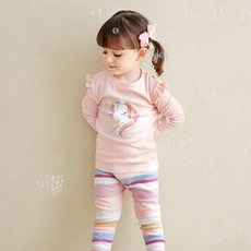 unifriend 女童款Twinkle獨角獸9分袖上衣條紋長褲組