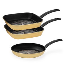 interCOOK 鑽石鍋, 黃色, 方形煎鍋 27cm 2入+平底鍋 24cm, 3個