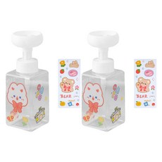 THE ZAKKA 花朵泡沫洗手液按壓瓶 2入 450ml + 貼紙2入 隨機出貨, 透明按壓瓶 + 隨機出貨貼紙, 2個