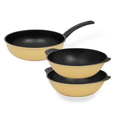인터쿡 다이아 후라이팬 세트 3개, 옐로우, 궁중팬 28cm(1P) + 파티웍 28cm(2P), 1세트