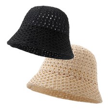 QSsports 女性夏季針織高爾夫漁夫帽2件組, 黑色, 米色, 1套