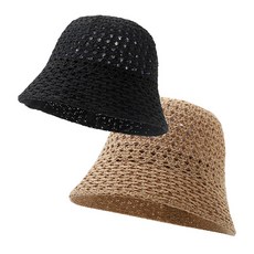女性夏季針織高爾夫漁夫帽2件組, 黑色, 棕色, 1套