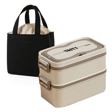 BLANC BLACK 保溫保冷雙層不鏽鋼便當盒 + 束口保冷袋組合, 1套, 黑色(保冷袋)