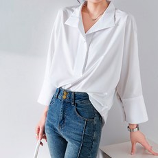 페이퍼먼츠 오픈카라 와이드 커프스 소매 심플 블라우스 22876