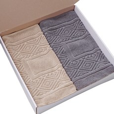 CASA VERDE 提花毛巾腳踏墊 2款 + 禮物盒套組, 1套, 米色, 深灰色