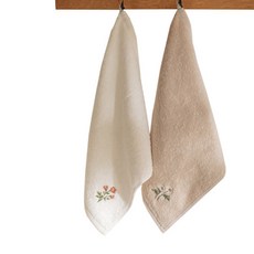 DECOVIEW 雛菊刺繡擦手巾2件組, 1套, 白色 + 米色