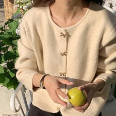 Paperments 女款蝴蝶結鈕扣圓領長袖針織開襟衫 23017