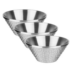 Plara 雙層不鏽鋼錘紋刨冰碗 7號, 3個, 銀色
