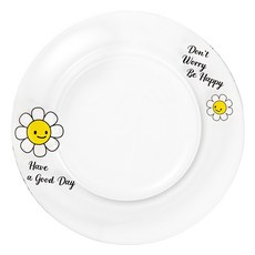 제이테이블 스마일 레터링 데이지 강화유리 플레이트 접시, 혼합색상, 1개