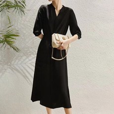 페이퍼먼츠 브이넥 허리스트링 롱 원피스 22842 빅사이즈 포함