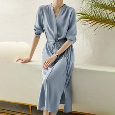 페이퍼먼츠 브이넥 허리스트링 롱 원피스 22842 빅사이즈 포함